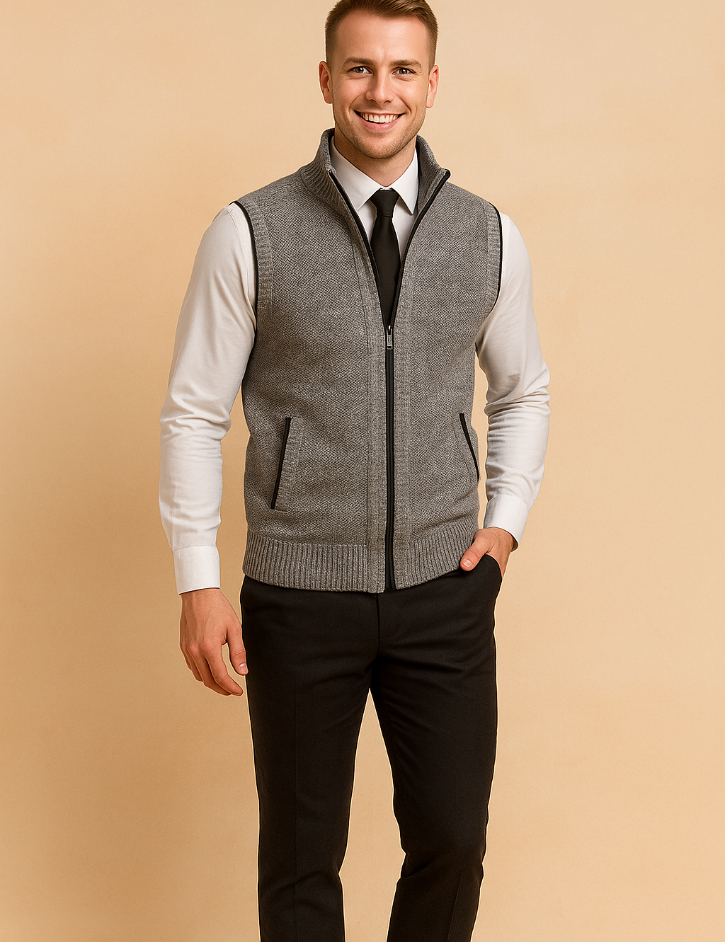 Ærmeløs herrecardigan | Lynlås 2