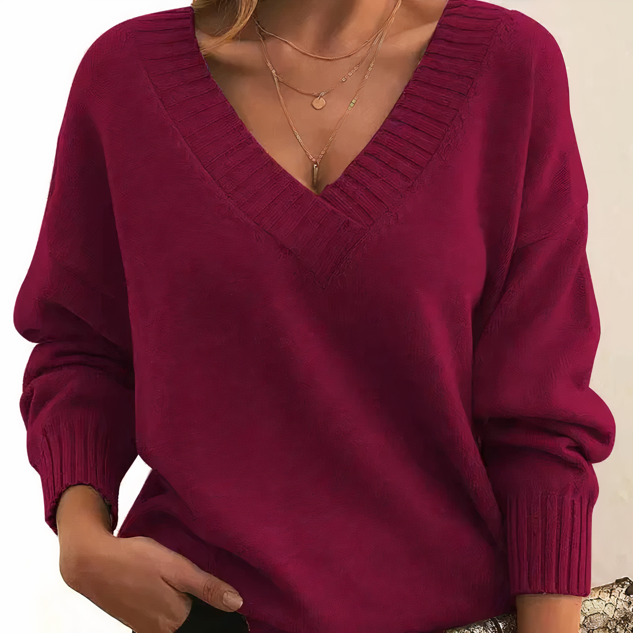 Mira | Dyb V-hals Sweater – Fint Kvindelighed