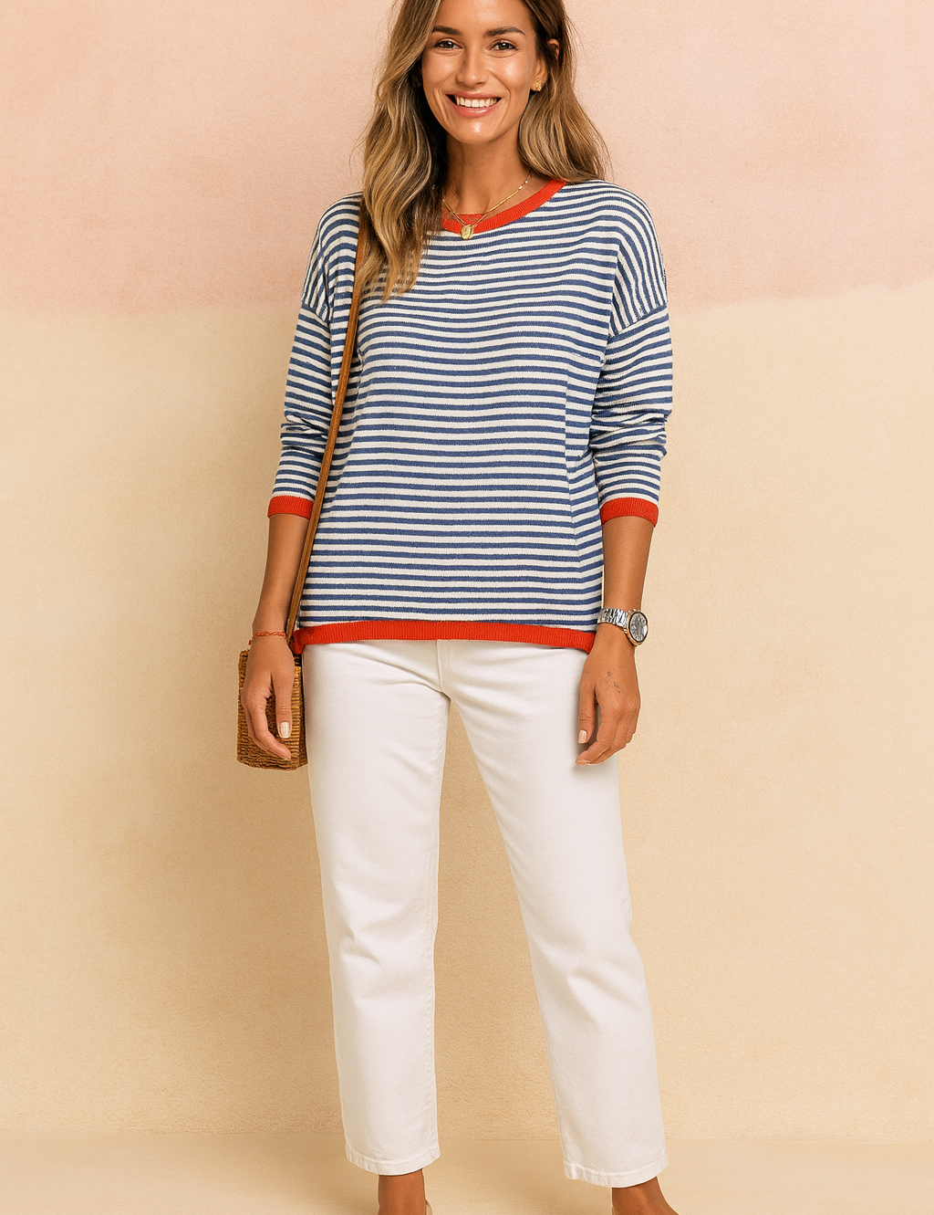 Amelia | Stribet sweater med kontrastkant 1