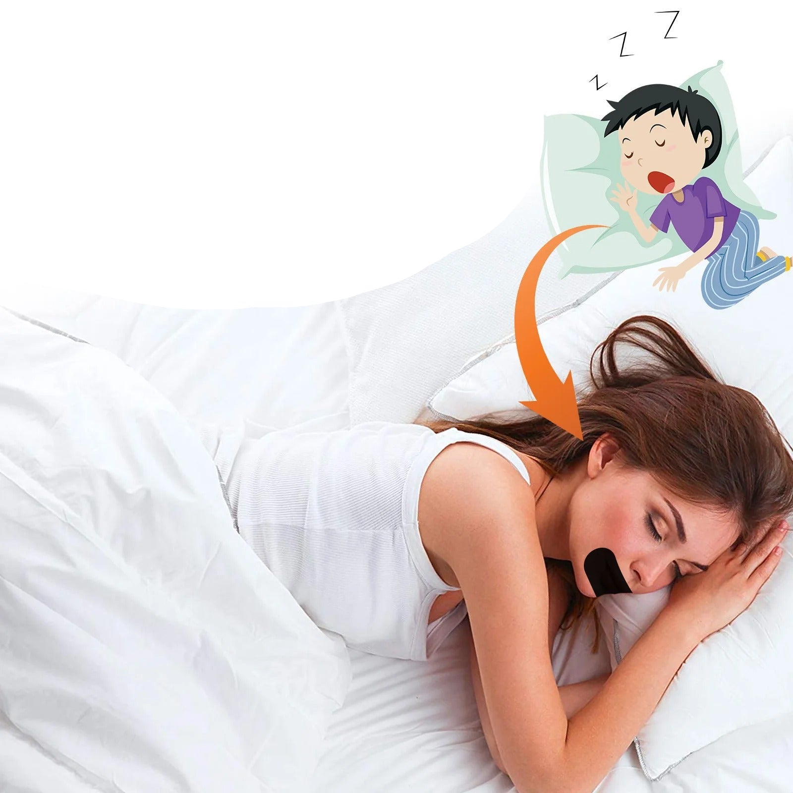 Anti-snorkenplaster til næseåndedrætskorrektion - mundortosetape for bedre søvn - virker øjeblikkeligt for at fjerne snorken, til mænd og kvinder 4