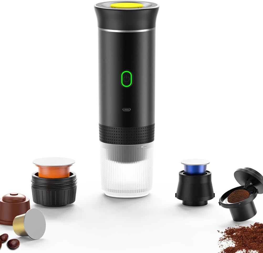 Bærbar elektrisk espressomaskine – 3-i-1 kapsel- og pulvermaskine til frisk brygning når som helst, mens du rejser eller kører 2