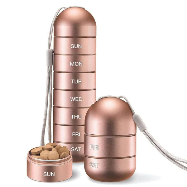 Bærbar pilleorganisator i aluminium til 7 dages brug til rejser, pilleæske med pillebeholder 3