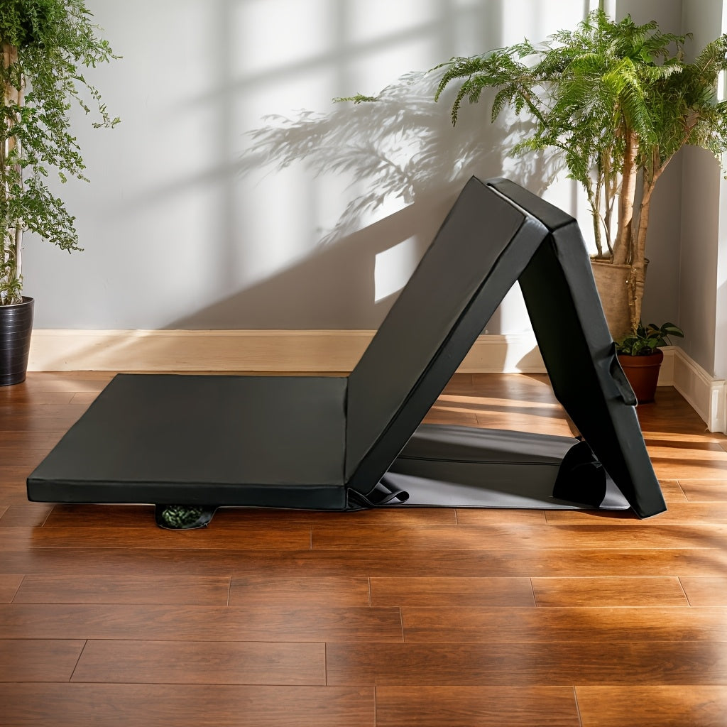 Bærbar triptyk yogamåtte med tyk polstring, skridsikker PU-overflade og håndtag 0