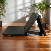 Bærbar triptyk yogamåtte med tyk polstring, skridsikker PU-overflade og håndtag 0