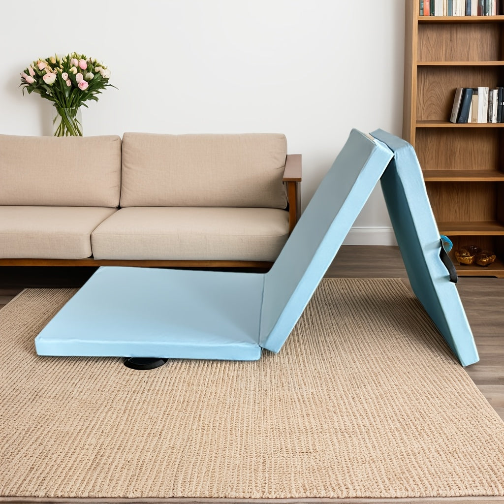 Bærbar triptyk yogamåtte med tyk polstring, skridsikker PU-overflade og håndtag 10