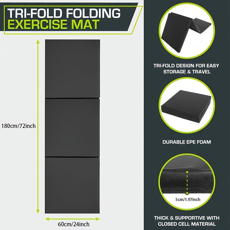 Bærbar triptyk yogamåtte med tyk polstring, skridsikker PU-overflade og håndtag 3