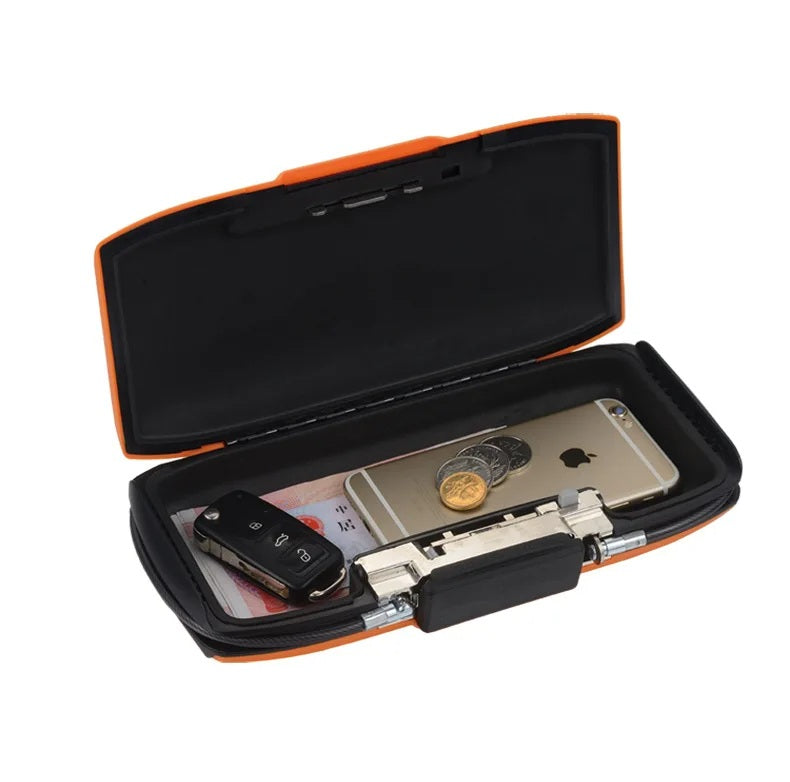 Bærbart mini-sikkerhedsskab – Opbevaringsboks med adgangskodelås og stålwire til smykker, kort, kontanter og telefonsikkerhed på farten 3