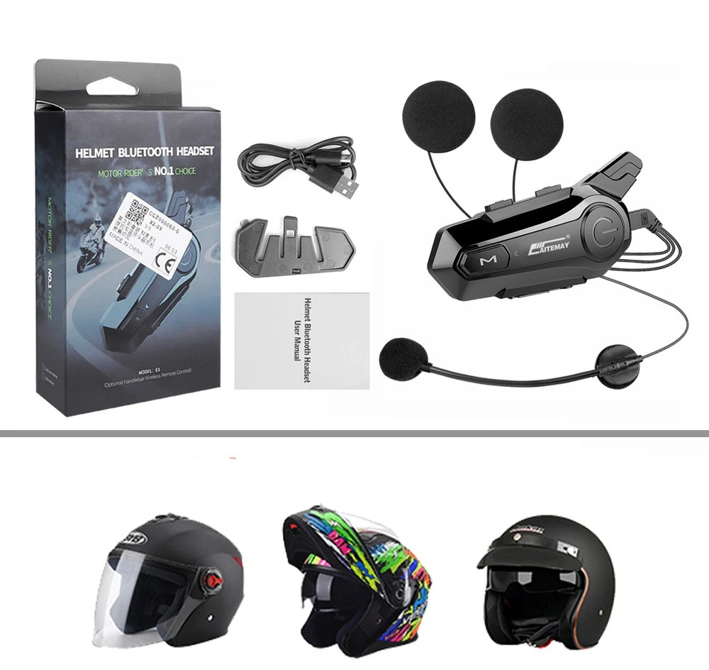 Bluetooth motorcykelhjelm intercom headset – 1000M trådløs interphone, håndfri opkald, krystalklar lyd til 2 kørere på ture og eventyr 4