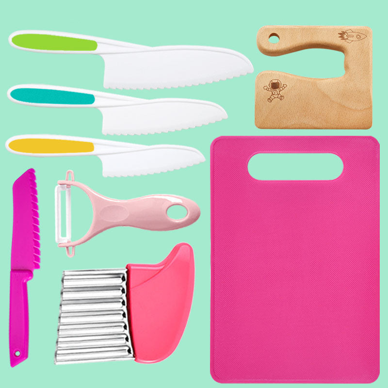 Børnemadlavningssæt med 8 dele – Børnesikre knive og BPA-fri køkkenredskaber med sjovt tilbehør 1