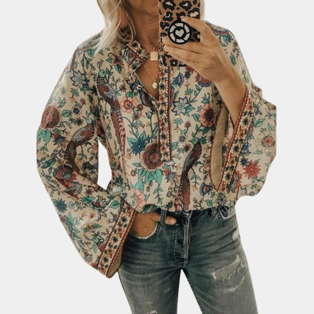 Elegant bluse med blomsterprint til kvinder