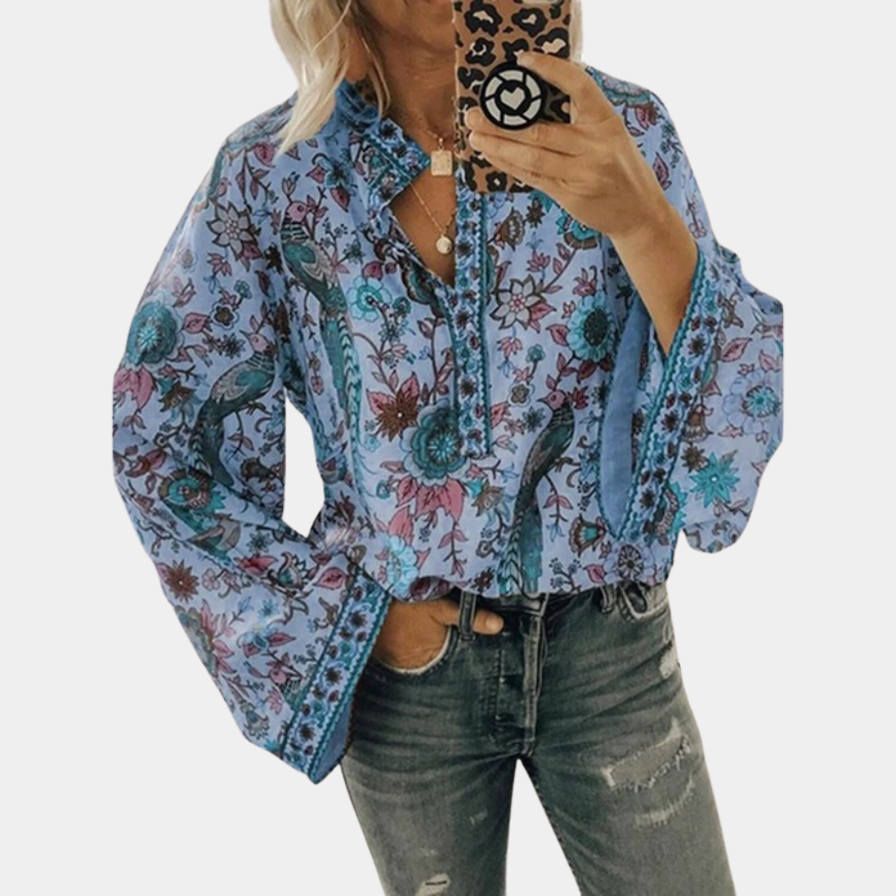 Elegant bluse med blomsterprint til kvinder