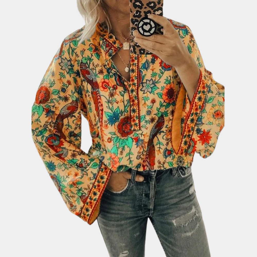 Elegant bluse med blomsterprint til kvinder