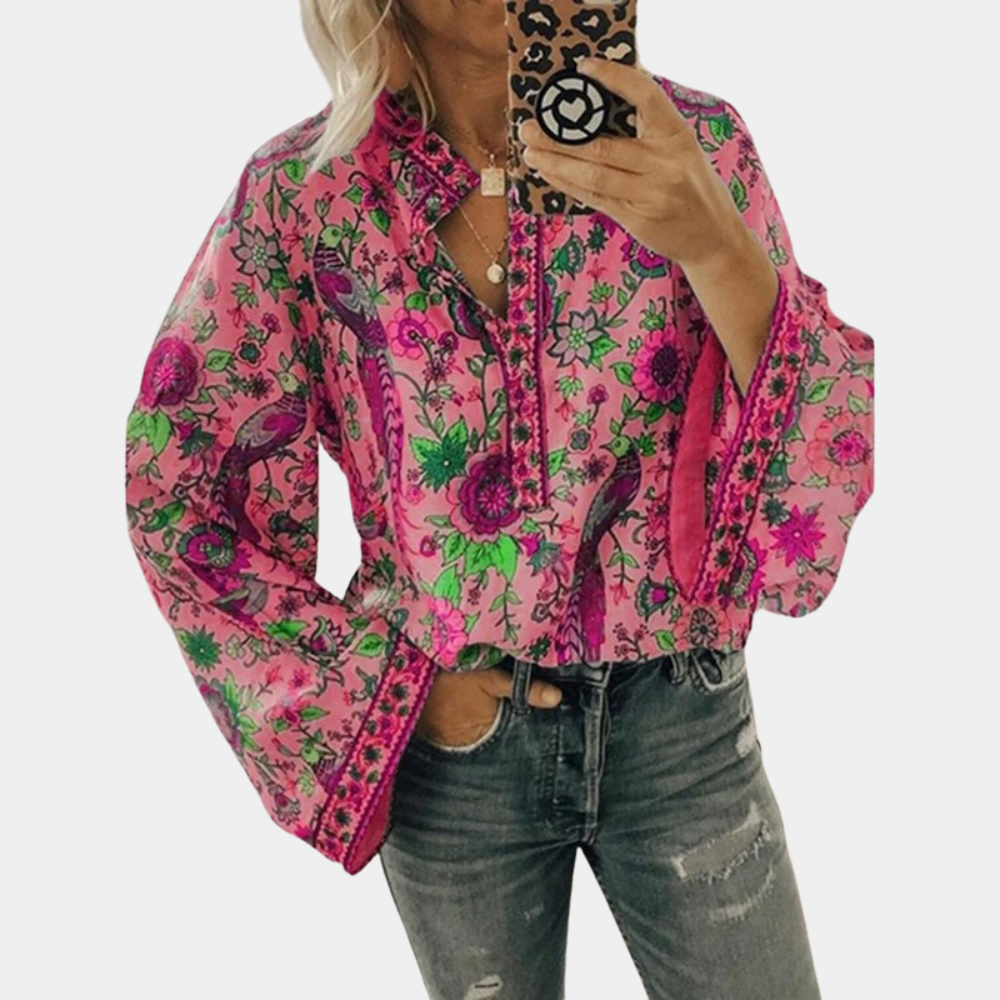 Elegant bluse med blomsterprint til kvinder