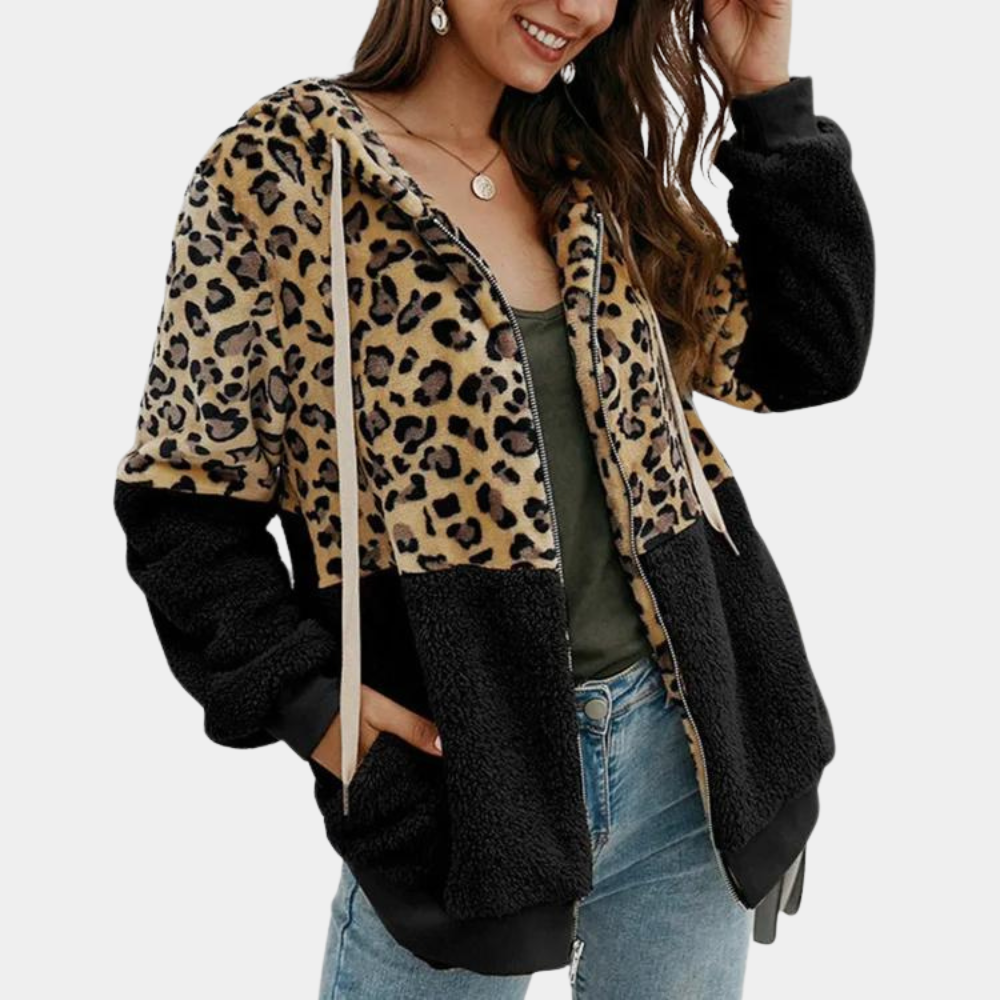 Cleo | Dametrøje med hætte leopardprint