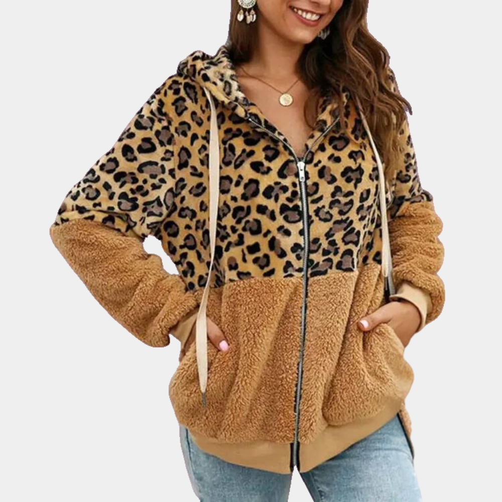 Cleo | Dametrøje med hætte leopardprint