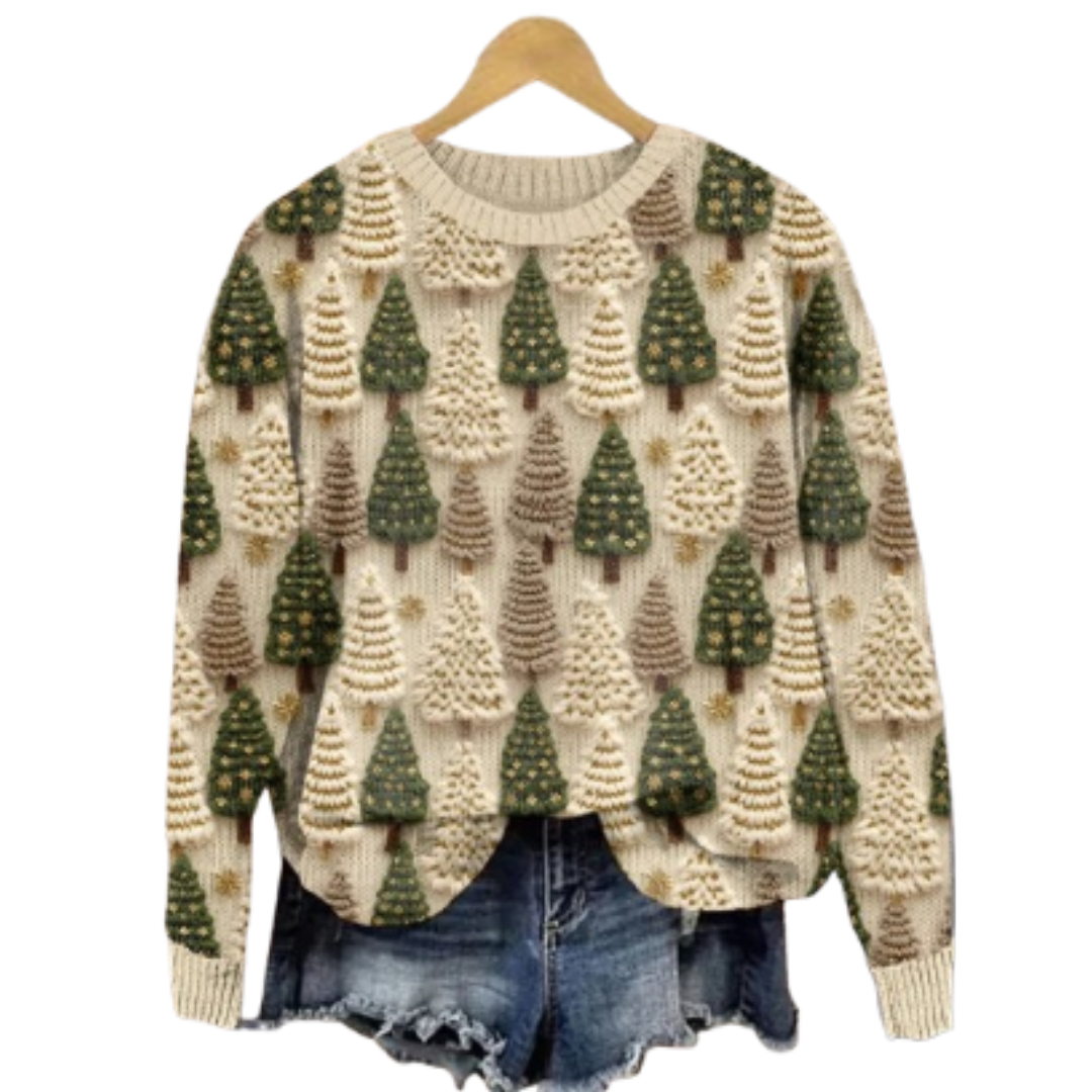 Dame Hyggelig Strik Juletrøje Varm Strikstof 1