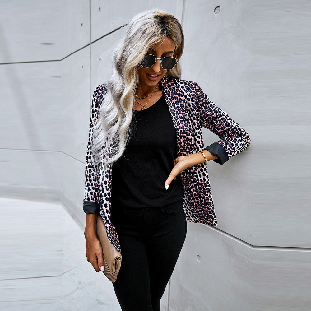 Dame Løs Pasform Blazer Alsidig Leopard Print 1