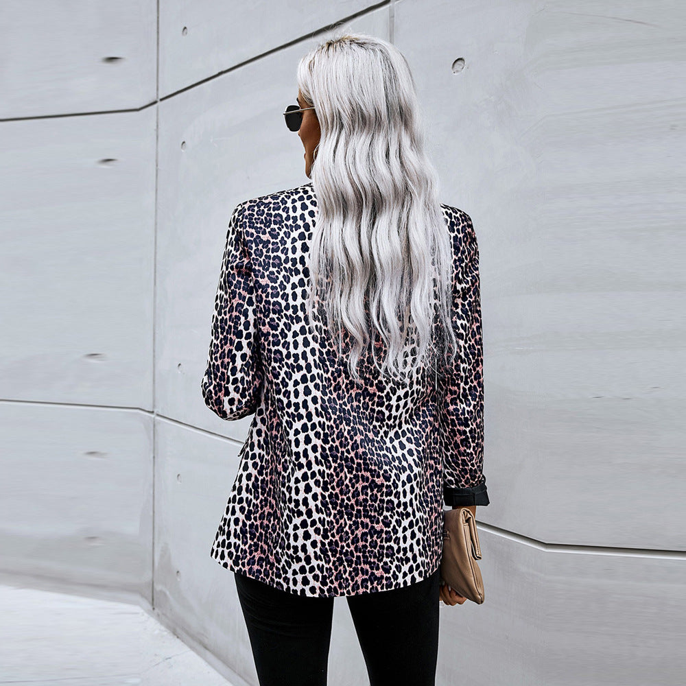 Dame Løs Pasform Blazer Alsidig Leopard Print 2
