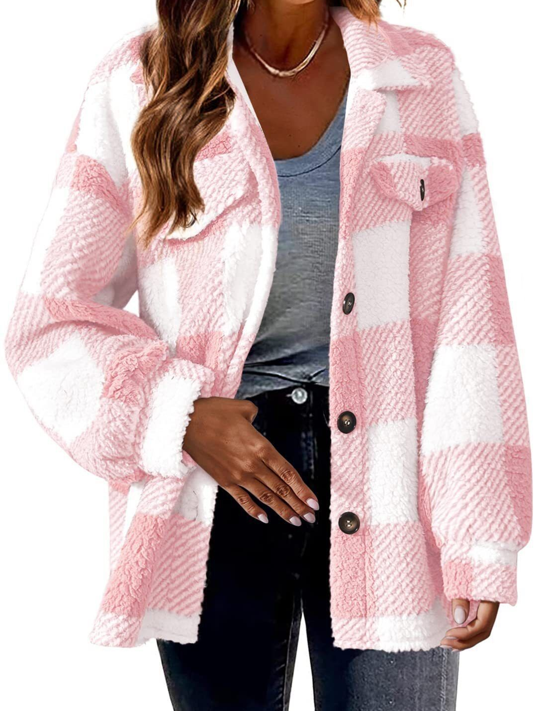 Dame fleecejakke med ternmønster | Varm 2