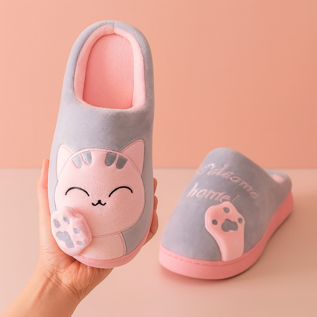 Dame kattetøfler | Bløde, varme og skridsikre vintertøfler 4