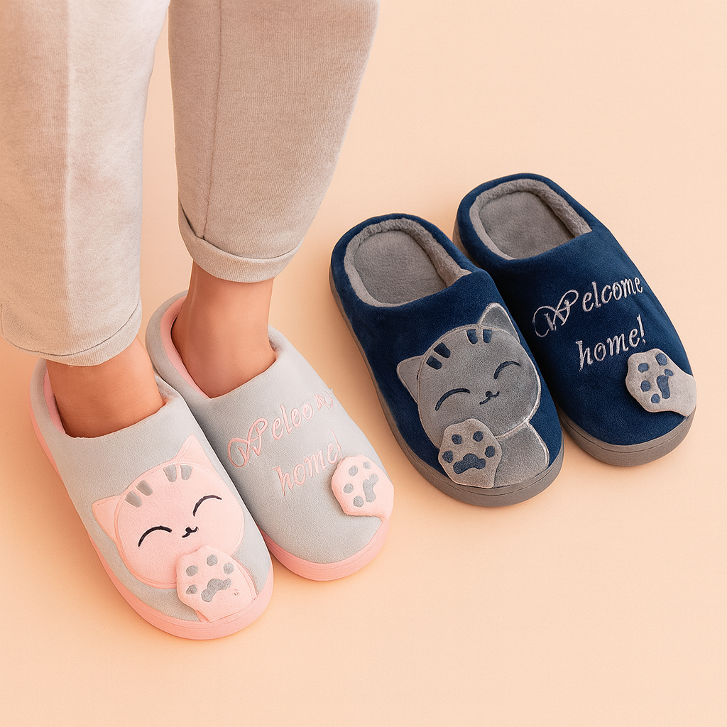 Dame kattetøfler | Bløde, varme og skridsikre vintertøfler 5