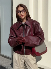 Dame vintage rød jakke | Med lynlås 2