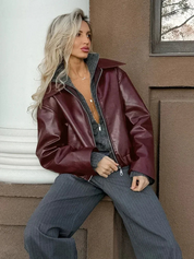 Dame vintage rød jakke | Med lynlås 3