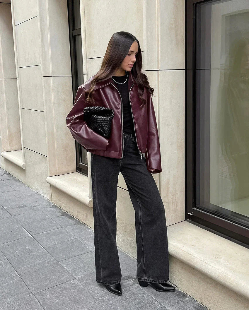 Dame vintage rød jakke | Med lynlås 4