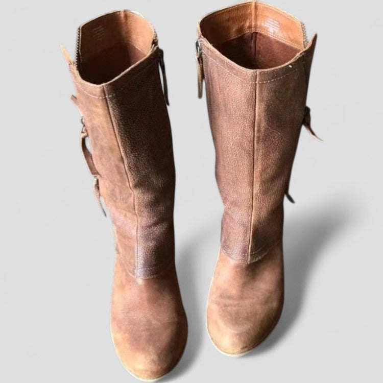 Dame vinterstøvler med lynlås og hæl til mellemlang læggen 2