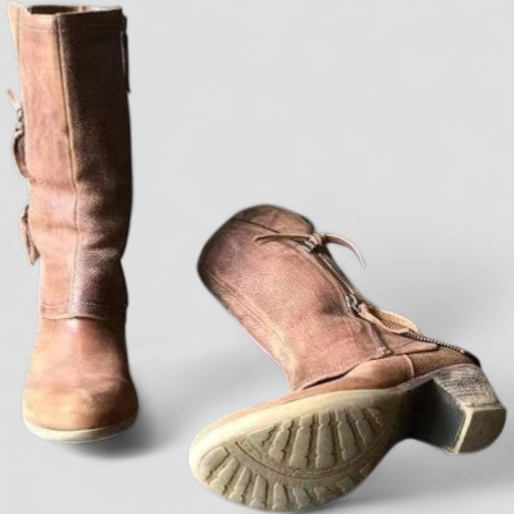 Dame vinterstøvler med lynlås og hæl til mellemlang læggen 4