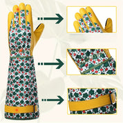 Damehavehandsker – Holdbar grøn blomsterprint, tornesikker kohudhandske med touchscreen-funktion, åndbart havearbejdstilbehør 4