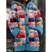 Dames vest met capuchon | Kattenprint 0