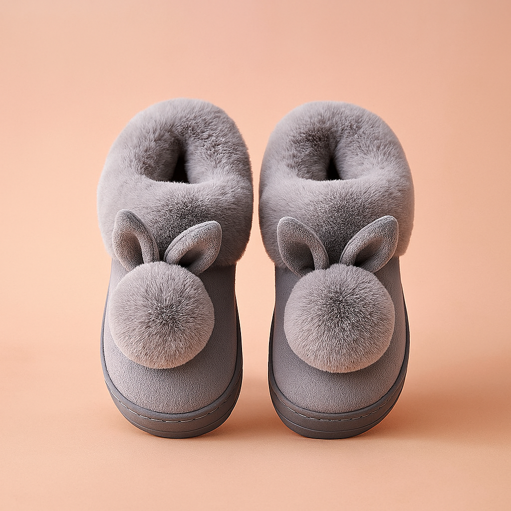 Dametøfler med kaninmotiv til vinteren | Varme og søde 0
