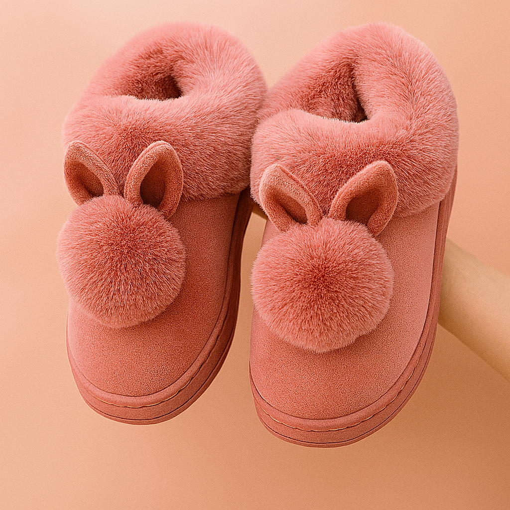 Dametøfler med kaninmotiv til vinteren | Varme og søde 2