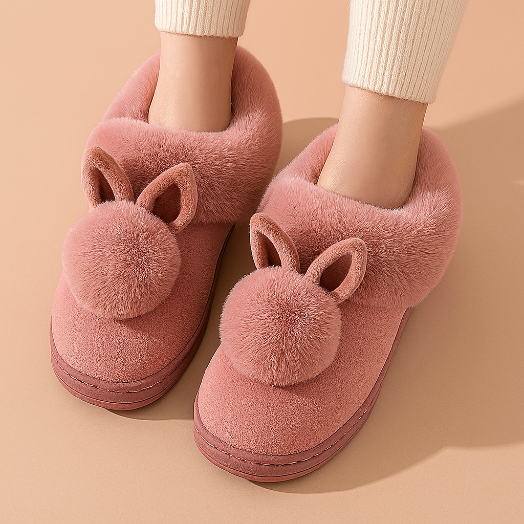 Dametøfler med kaninmotiv til vinteren | Varme og søde 4