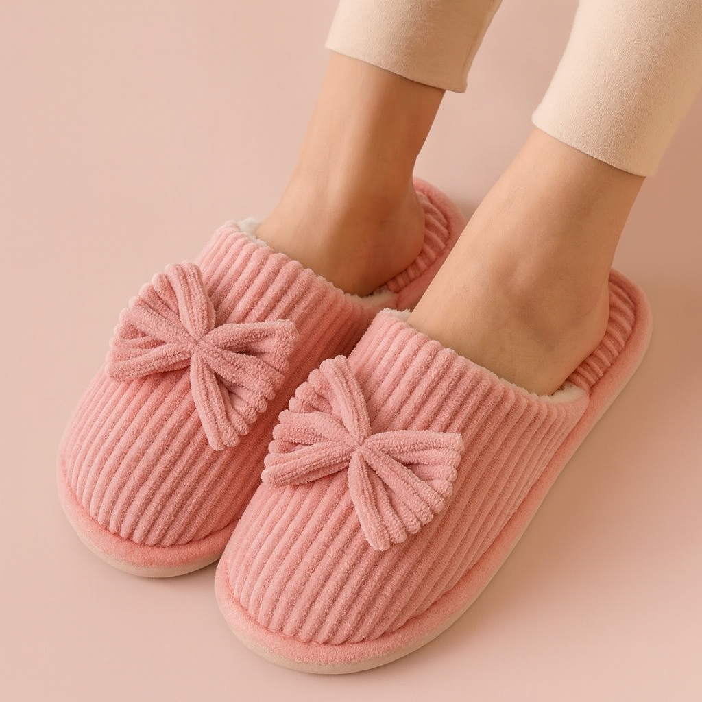 Dametøfler med sløjfe | Varme, bløde og behagelige hjemmesko 1