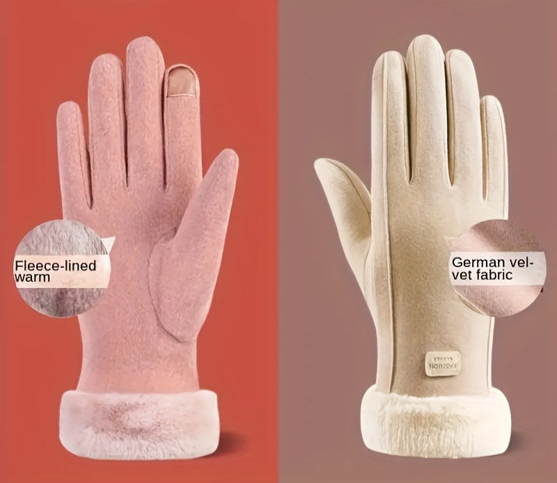 Damevinterhandsker i plys – lyserøde vanter med touchskærm og smart design med fuld finger til varmt, vindtæt og stilfuldt udendørstøj 3