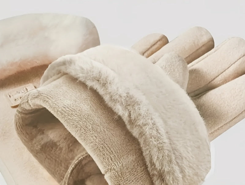 Damevinterhandsker i plys – lyserøde vanter med touchskærm og smart design med fuld finger til varmt, vindtæt og stilfuldt udendørstøj 5