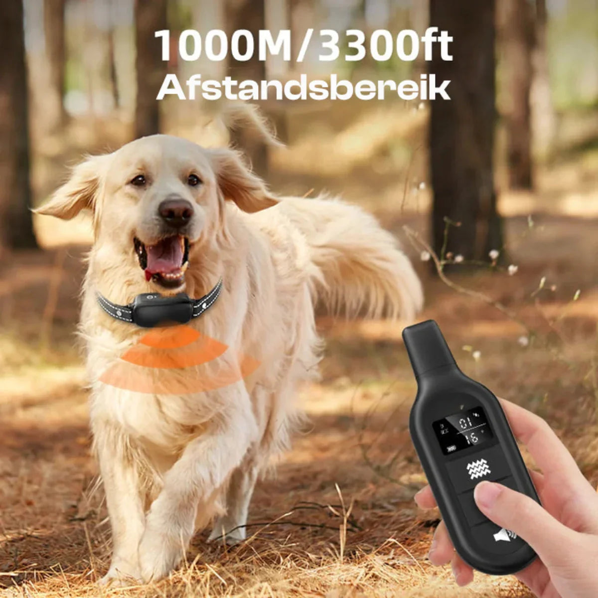 Elektrisk hundetræningshalsbånd med fjernbetjening, vandtæt, 16 justerbare stødniveauer, 1000 m rækkevidde, bip- og vibrationstilstande 2