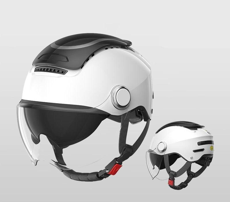 Elektrisk motorcykelhjelm – Åben sommerscooterhjelm med dobbelt linse til mænd og kvinder, åndbar jet-stil med vindbeskyttelse 0