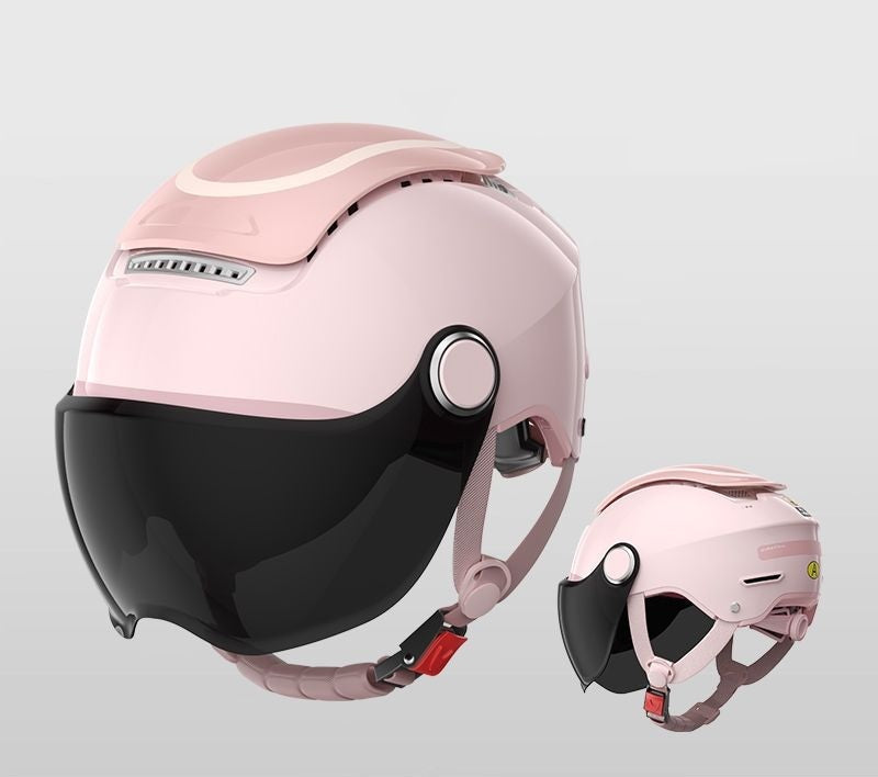 Elektrisk motorcykelhjelm – Åben sommerscooterhjelm med dobbelt linse til mænd og kvinder, åndbar jet-stil med vindbeskyttelse 5