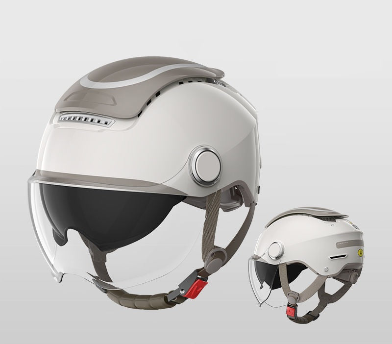 Elektrisk motorcykelhjelm – Åben sommerscooterhjelm med dobbelt linse til mænd og kvinder, åndbar jet-stil med vindbeskyttelse 6