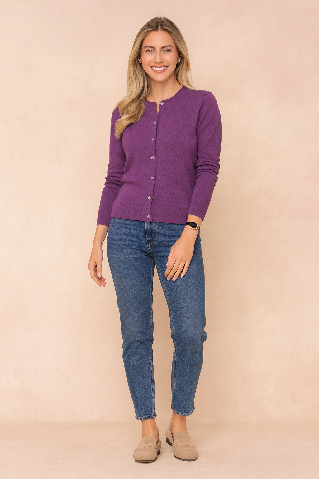 Ewa | Klassisk cardigan med rund hals 1