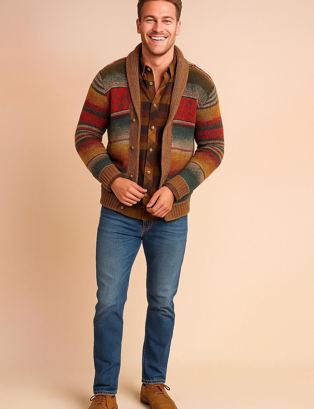 Flerfarvet, varm cardigan til mænd | Strikket 1