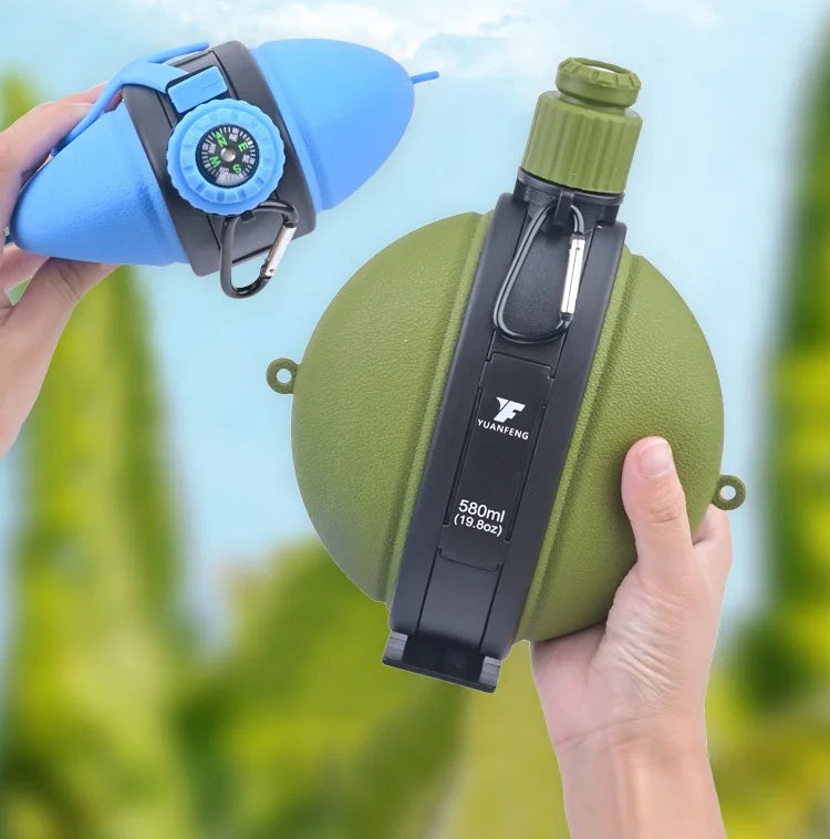 Foldbar silikone vandflaske med kompas – udendørs camping drikkekop til vandreture, fiskeri, picnic og miljøvenlige rejser 1