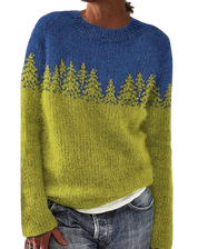 Angelien | Varm Dame Sweater med Lange Ærmer og Skovdesign