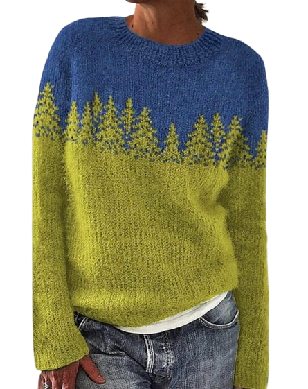 Angelien | Varm Dame Sweater med Lange Ærmer og Skovdesign