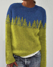 Angelien | Varm Dame Sweater med Lange Ærmer og Skovdesign