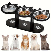 Forhøjet katteskål med 3 skåle i rustfrit stål 0