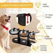 Forhøjet katteskål med 3 skåle i rustfrit stål 2